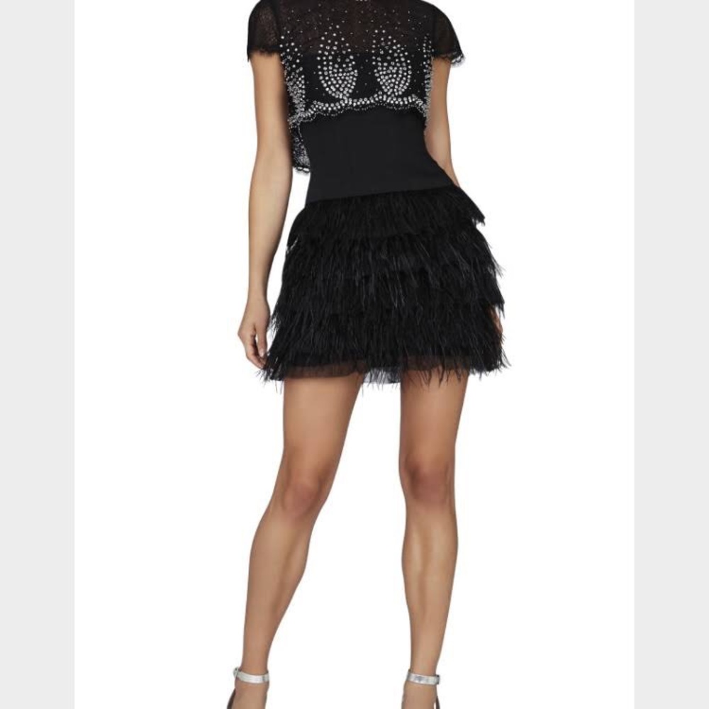 BCBG cocktail feather black embellished dress